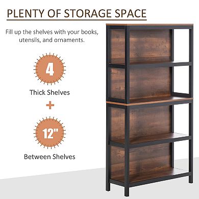 HOMCOM 4 Tier Bookshelf Utility Storage Shelf Organizer w/Back Support, Black