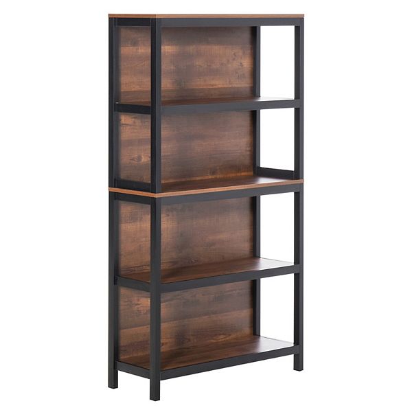 Freestanding Wood Bookcase Furniture With 4 Thick Shelves, & Anti-topple Design - Black Walnut