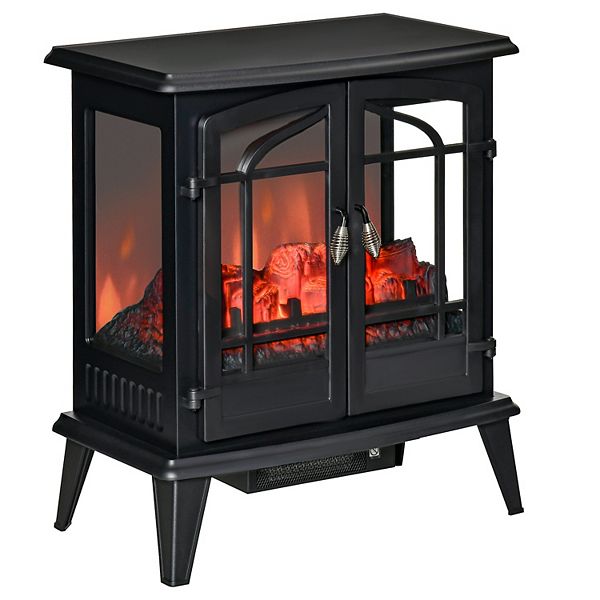 HOMCOM Electric Fireplace Heater, Freestanding Fireplace Stove with Realistic LED Log Flames and Overheating Safety Protection, 1400W, Black