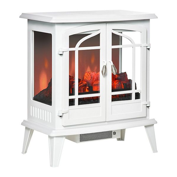 HOMCOM 25 in. White Electric Fireplace Stove, 1400-Watt Freestanding Indoor Heater w/Realistic Flame and Adjustable Temperature