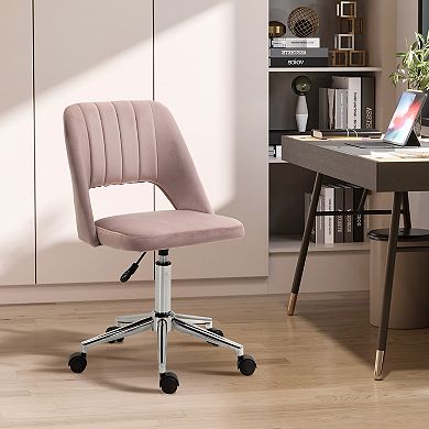 Vinsetto Modern Mid Back Office Chair with Velvet Fabric Swivel Computer Armless Desk Chair with Hollow Back Design for Home Office Pink