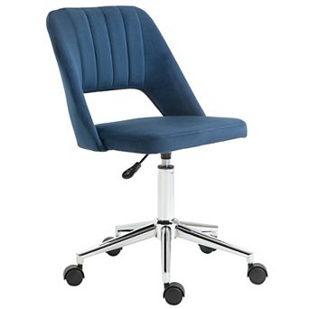 Ergonomic Velvet Armless Computer Swivel Upholstered Chair W/ Open Back Blue