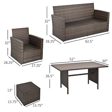 Outsunny 6 pc Patio Dining Set, All Weather Rattan with 3 Seater,