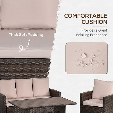 Outsunny 6 pc Patio Dining Set, All Weather Rattan with 3 Seater,