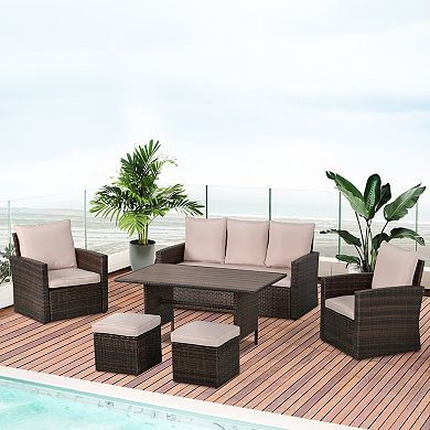 Outsunny 6 pc Patio Dining Set, All Weather Rattan with 3 Seater,