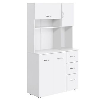HOMCOM Wood Kitchen Pantry with 2 Large Cabinets, 1 Pull Up Cabinet