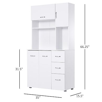 HOMCOM Wood Kitchen Pantry with 2 Large Cabinets, 1 Pull Up Cabinet
