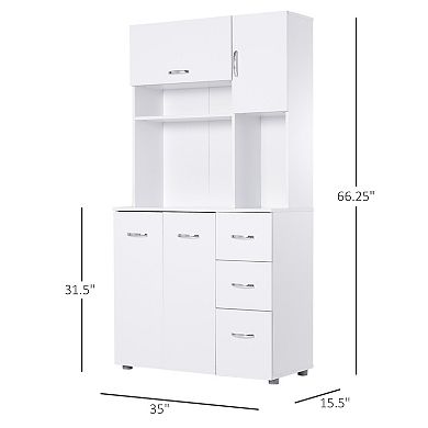 HOMCOM 66" Buffet with Hutch Freestanding Kitchen Pantry with 2 Large Cabinets 1 Pull Up Cabinet 3 Drawers and Wide Countertop White