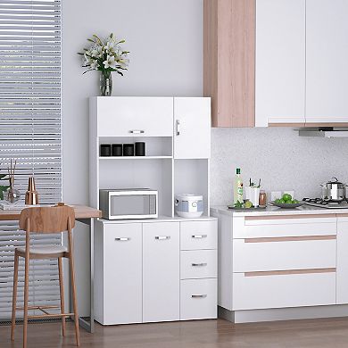 HOMCOM Wood Kitchen Pantry with 2 Large Cabinets, 1 Pull Up Cabinet