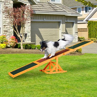 PawHut Wooden Dog Agility Seesaw for Training and Exercise Platform Equipment Run Game Toy Weather Resistant Pet Supplies 71"L x 12"W x 12"H