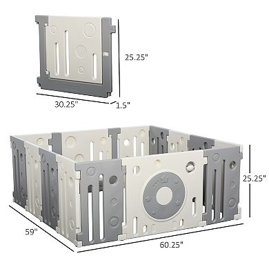 Indoor Multi-piece Kids Play Fence W/ Easy Safety Gate & Built-in Toys, Grey