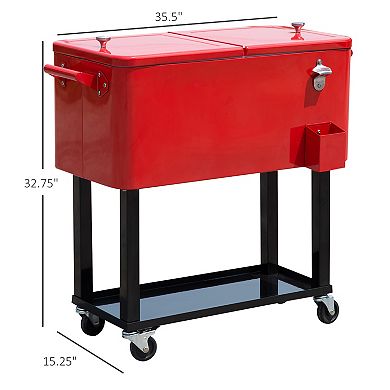 80qt Outdoor Rolling Cooler Cart Ice Beer Beverage Chest Party Portable Red