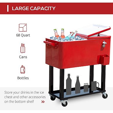 80qt Outdoor Rolling Cooler Cart Ice Beer Beverage Chest Party Portable Red