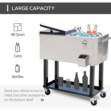 80qt Outdoor Rolling Cooler Cart Ice Beer Beverage Chest Party Portable Black