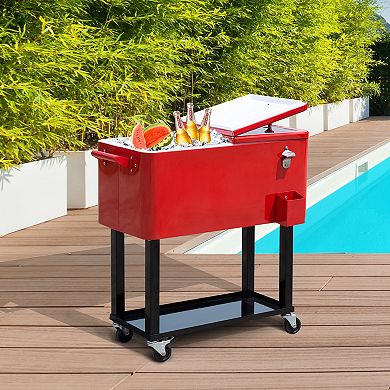 80qt Outdoor Rolling Cooler Cart Ice Beer Beverage Chest Party Portable Red