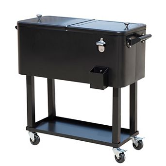 80-qt Outdoor Rolling Cooler Cart Ice Beer Beverage Chest Party Portable Black