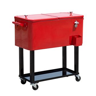 80-qt Outdoor Rolling Cooler Cart Ice Beer Beverage Chest Party Portable Black