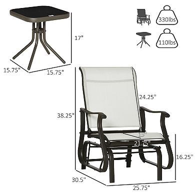 2-person Gliding Rocking Chairs & Bistro Tea Table Garden Swing Seat Patio White