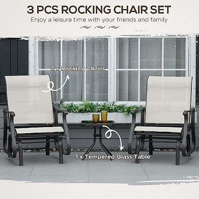 2-person Gliding Rocking Chairs & Bistro Tea Table Garden Swing Seat Patio Grey
