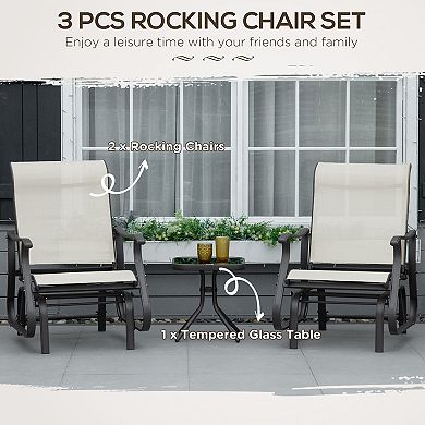 2-person Gliding Rocking Chairs & Bistro Tea Table Garden Swing Seat Patio White