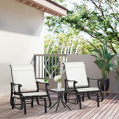 2-person Gliding Rocking Chairs & Bistro Tea Table Garden Swing Seat Patio White