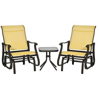 Outsunny 3 pc Outdoor Gliders Set with Steel Frame, Table