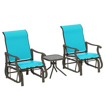 Outsunny 3 pc Outdoor Gliders Set with Steel Frame, Table