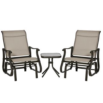 Outsunny 3 pc Outdoor Gliders Set with Steel Frame, Table