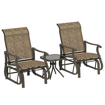 Outsunny 3 pc Outdoor Gliders Set with Steel Frame, Table