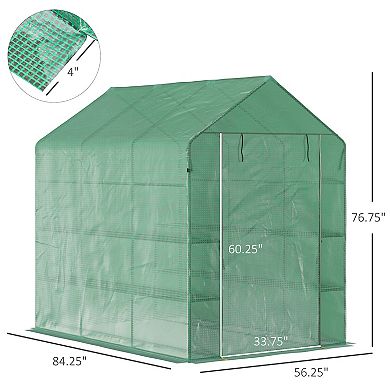 Outsunny 7' x 5' x 6' Walk-in Greenhouse, 3-Tier Tunnel Greenhouse with Zipped Roll-up Door, PE Cover for Outdoor Garden Plant, Green