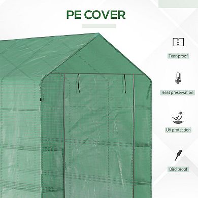 Outsunny 7' x 5' x 6' Walk-in Greenhouse, 3-Tier Tunnel Greenhouse with Zipped Roll-up Door, PE Cover for Outdoor Garden Plant, Green