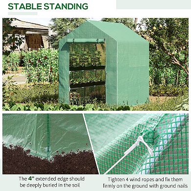 Outsunny 7' x 5' x 6' Walk-in Greenhouse, 3-Tier Tunnel Greenhouse with Zipped Roll-up Door, PE Cover for Outdoor Garden Plant, Green