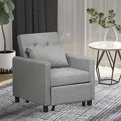 HOMCOM Convertible Sofa Lounger Chair Bed Multi Functional Sleeper Recliner with Tufted Upholstered Fabric Adjustable Angle Backrest and Pillow Grey