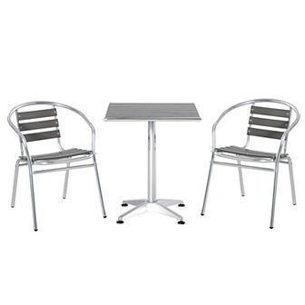 3 pc Patio Bistro Set W/ 2 Chairs & 1 Table, Woodgrain-style Tabletop