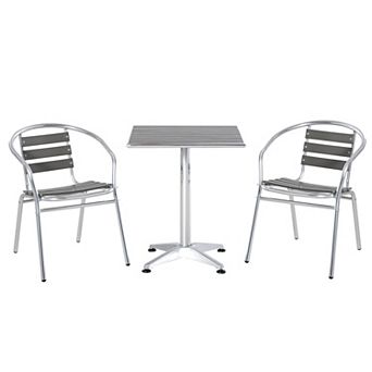 Outsunny Aluminum Patio Bistro Set, Slatted Table & Chairs
