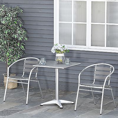 Outsunny 3 Piece Outdoor Patio Bistro Table Set with Aluminum Frame Woodgrain Style Tabletop Clean Modern Design