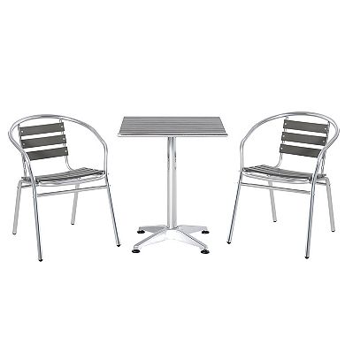 3 Pc Patio Bistro Set W/ 2 Chairs & 1 Table, Woodgrain-style Tabletop