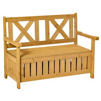2-person Backyard Patio Bench With Louvered Side Panels & Wood Build, Yellow