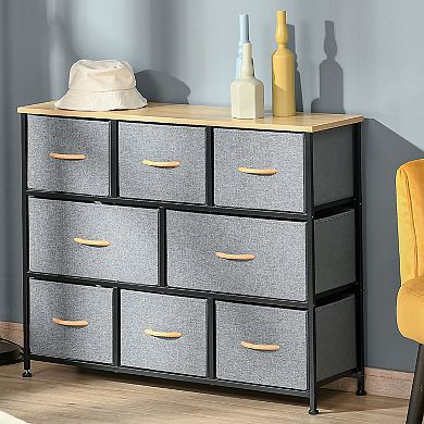 HOMCOM 8 Drawer Dresser 3 Tier Fabric Chest of Drawers Storage Tower Organizer Unit with Steel Frame for Bedroom Hallway Light Grey