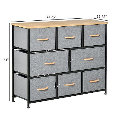 HOMCOM 8 Drawer Dresser 3 Tier Fabric Chest of Drawers Storage Tower Organizer Unit with Steel Frame for Bedroom Hallway Light Grey