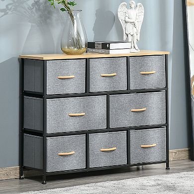 HOMCOM 8 Drawer Dresser 3 Tier Fabric Chest of Drawers Storage Tower Organizer Unit with Steel Frame for Bedroom Hallway Light Grey