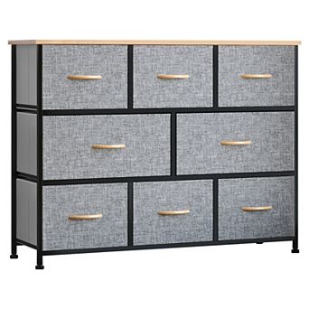 HOMCOM 8 Drawer Dresser 3 tier Fabric Chest of Drawers Storage Tower Organizer Unit with Steel Frame for Bedroom Hallway Light Grey