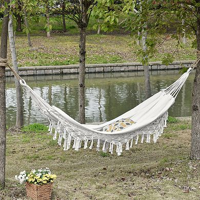 Outdoor Brazilian-style Cotton Hammock Bed Backyard W/ Carrying Bag, 330 Lbs