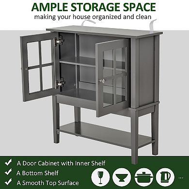 HOMCOM Kitchen Credenza and Sideboard Buffet Storage Cabinet with 2 Glass Doors and Storage Shelves White