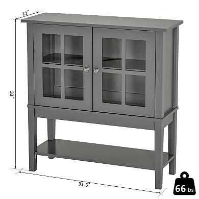 HOMCOM Kitchen Credenza and Sideboard Buffet Storage Cabinet with 2 Glass Doors and Storage Shelves White