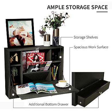 Black Wall Mount Wood Foldable Desk Children Table Desk Workstation