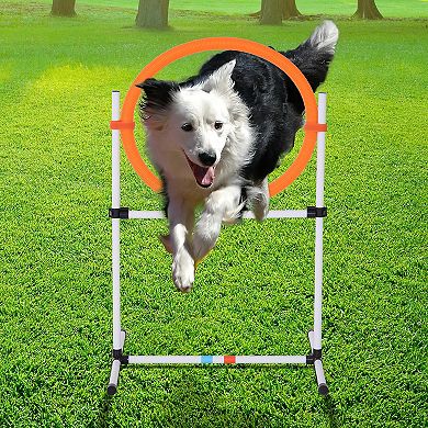 PawHut 2 in 1 Dog Obstacle Training Agility Equipment Tire Jump Ring/Hurdle Bar