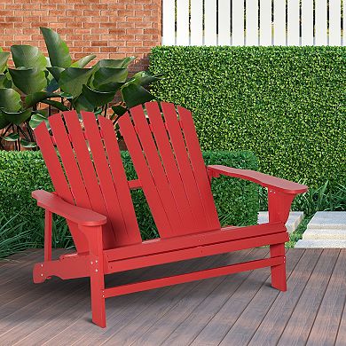Outdoor Wood Adirondack Chair, Loveseat Armchair For Garden Patio Deck, Natural