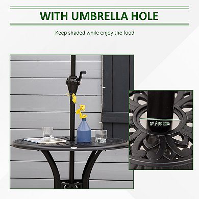 30" Antique Outdoor Metal Round Patio Dining Bistro Table W/ Umbrella Hole