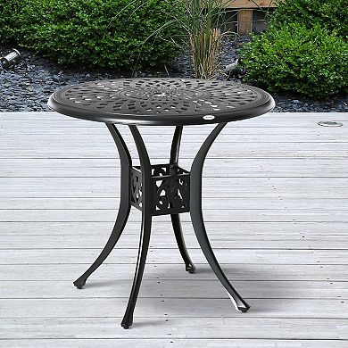 30" Antique Outdoor Metal Round Patio Dining Bistro Table W/ Umbrella Hole
